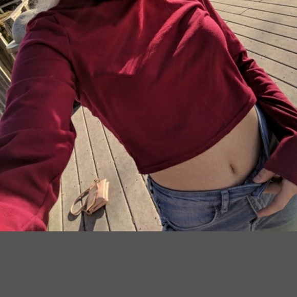 Maroon Crop Top | Large | Sexy Cotton Turtleneck - Picture 2 of 3